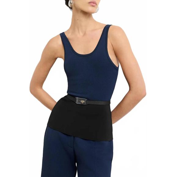 NEW BRANDON MAXWELL julia scoop neck knit tank turnlock belt in navy/black - Picture 1 of 3